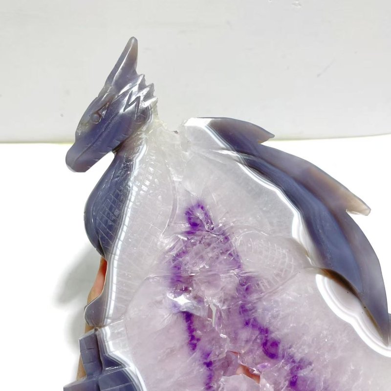 Beautiful Large Amethyst Mixed Geode Druzy Agate Flying Dragon Castle Carving With Stand - Wholesale Crystals