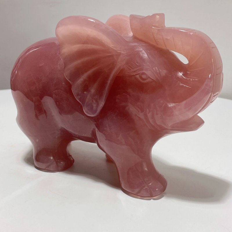 Beautiful Large Deep Pink Madagascar Rose Quartz Elephant Carving - Wholesale Crystals