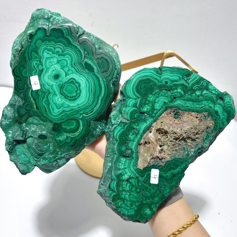 Beautiful Large Polished Malachite Raw Slab Butterfly Wing With Stand (#6) - Wholesale Crystals