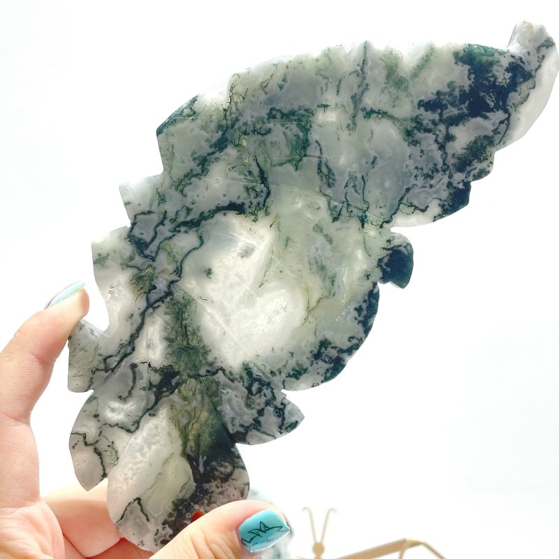 Beautiful Moss Agate Butterfly Wing With Stand - Wholesale Crystals