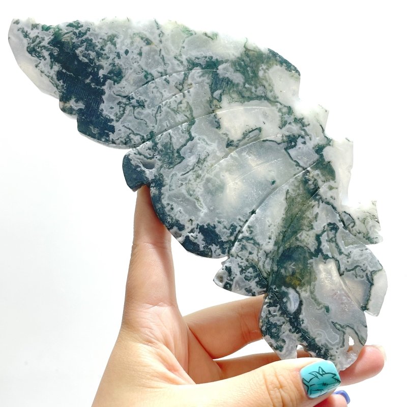 Beautiful Moss Agate Butterfly Wing With Stand - Wholesale Crystals