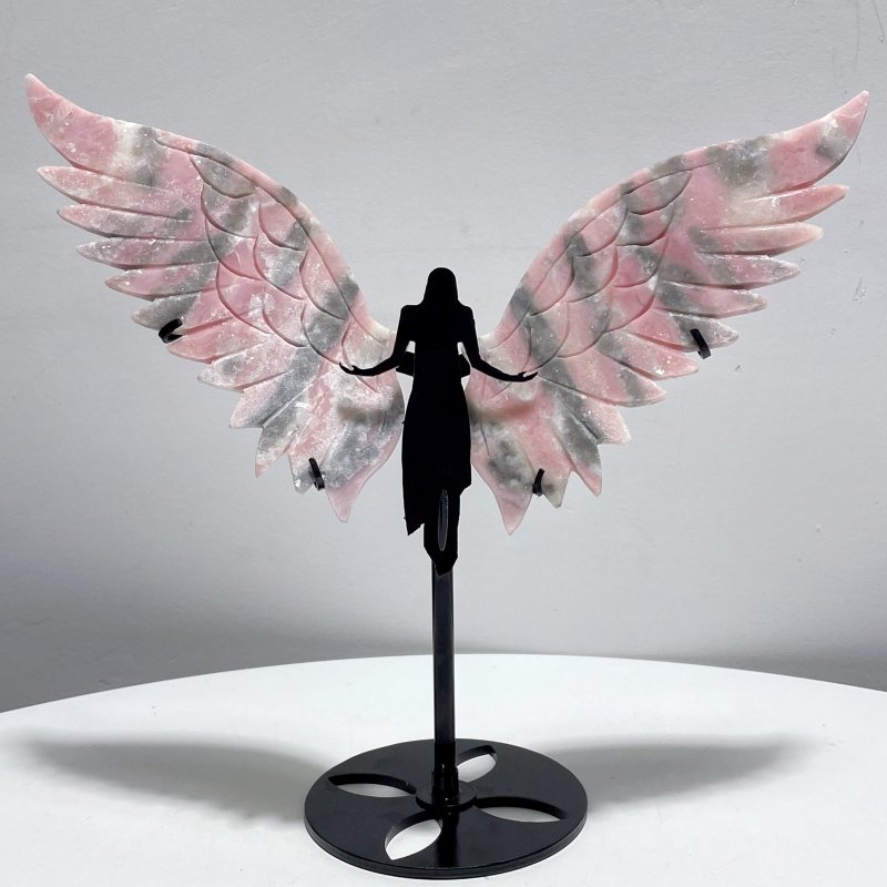 Beautiful Pink Opal Angel Wing Carving With Stand - Wholesale Crystals