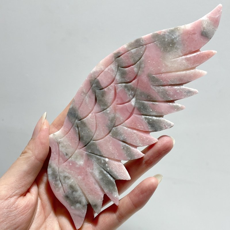 Beautiful Pink Opal Angel Wing Carving With Stand - Wholesale Crystals