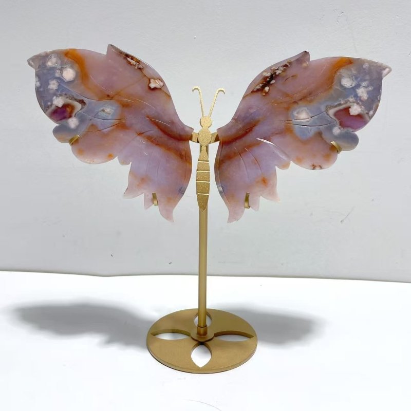 Beautiful Purple Flower Agate Butterfly Wing Carving With Stand - Wholesale Crystals