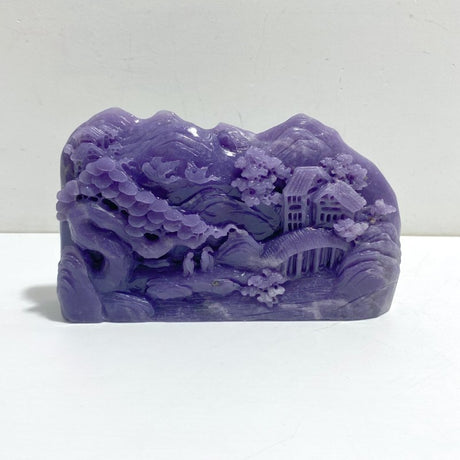 Beautiful Purple Jade Landscape Pavilion Carving 2 - Wholesale Crystals