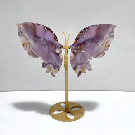Beautiful Purple Sakura Flower Agate Butterfly Wing Carving With Stand - Wholesale Crystals