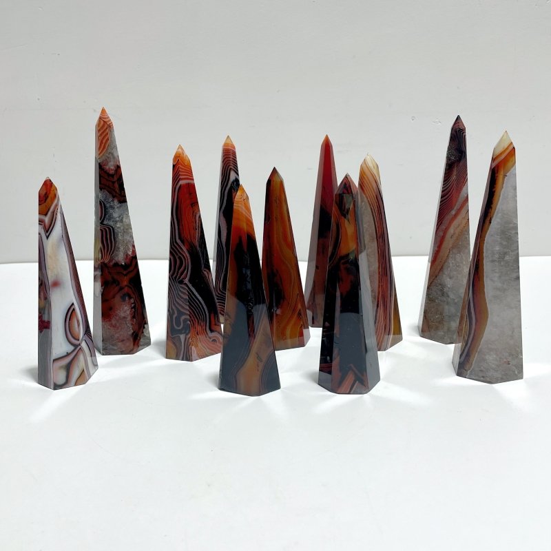 Beautiful Red&Black Stripe Agate Mixed Quartz Obelisk Point Wholesale - Wholesale Crystals