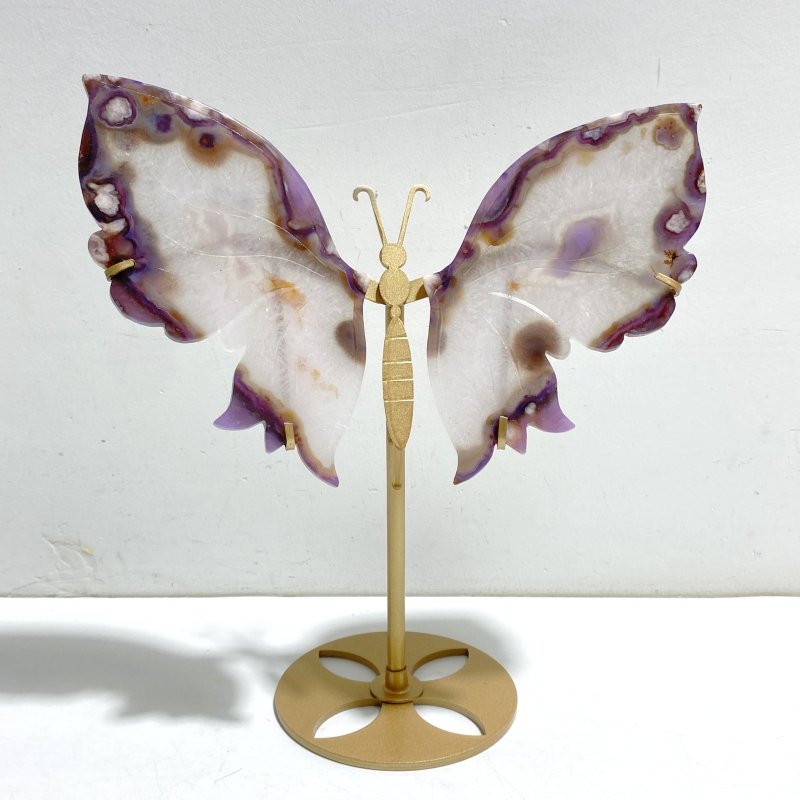 Beautiful Sakura Flower Agate Butterfly Wing Carving With Stand - Wholesale Crystals
