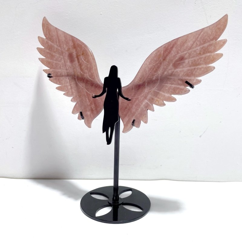 Beautiful Strawberry Quartz Angel Wing Carving With Stand - Wholesale Crystals