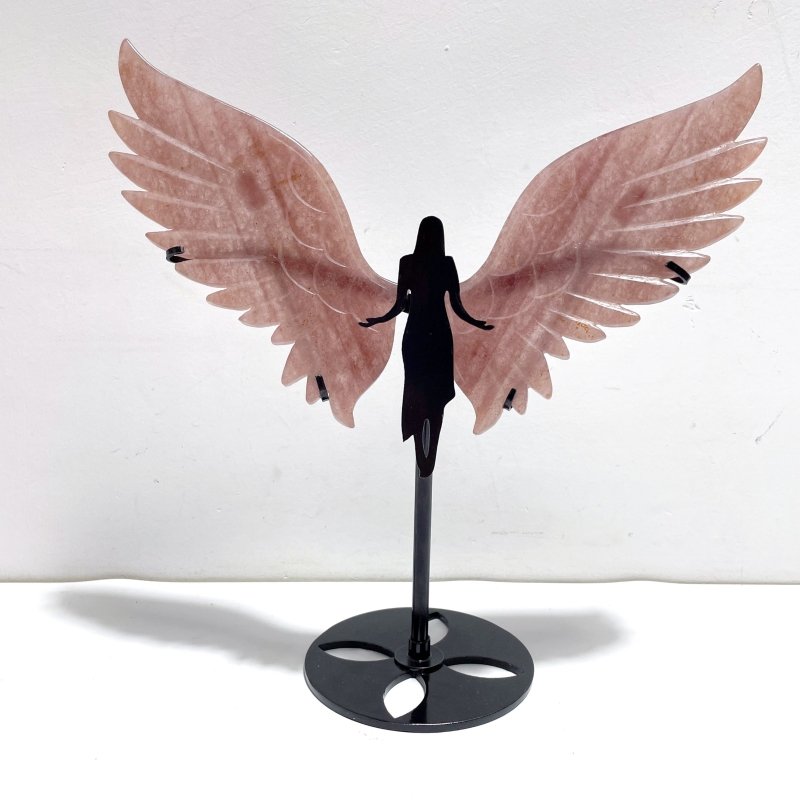 Beautiful Strawberry Quartz Angel Wing Carving With Stand - Wholesale Crystals