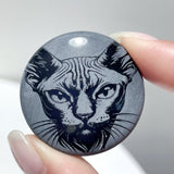 Black Obsidian Engraved Cat Round Slices DIY Accessories Wholesale - Wholesale Crystals