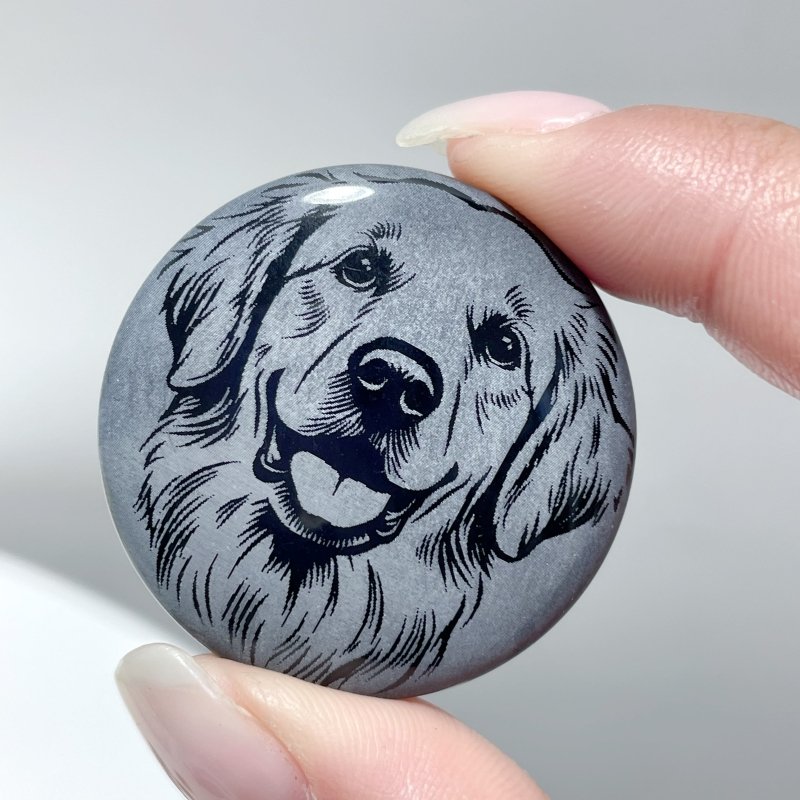 Black Obsidian Engraved Dog Round Slices DIY Accessories Wholesale - Wholesale Crystals