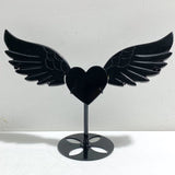 Black Obsidian Heart Wing Carving With Stand -Wholesale Crystals