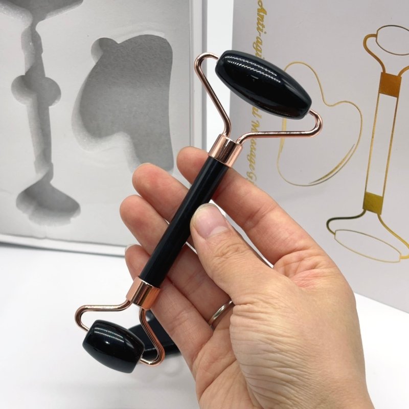 Black Obsidian Roller and Gua Sha A Set Wholesale -Wholesale Crystals