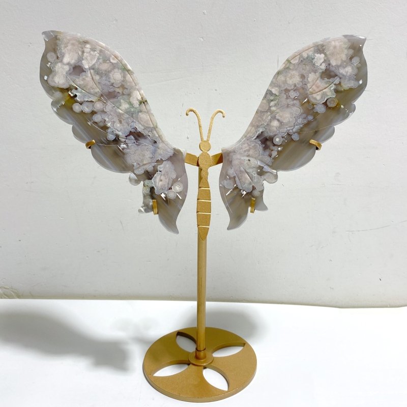 Black Sakura Flower Agate Butterfly Wing Carving With Stand -Wholesale Crystals