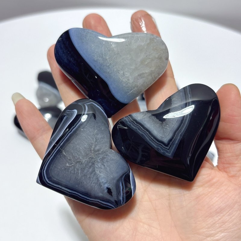 Black Stripe Agate Mixed Quartz Heart Wholesale - Wholesale Crystals
