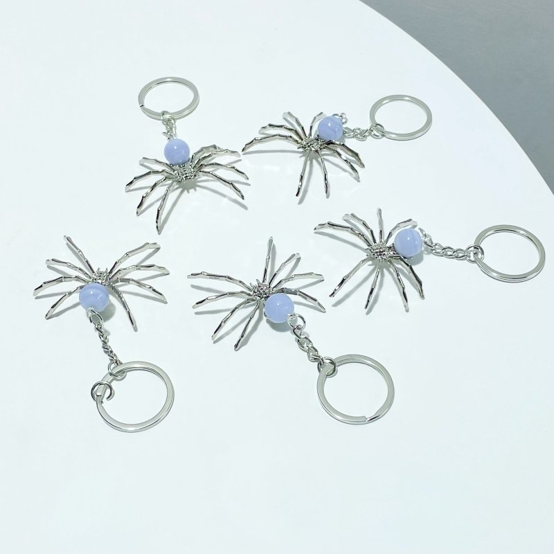 Blue Lace Agate Sphere Spider Ornament Handmade Alloy Keychain Wholesale - Wholesale Crystals