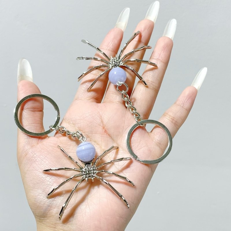 Blue Lace Agate Sphere Spider Ornament Handmade Alloy Keychain Wholesale - Wholesale Crystals