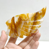 Golden Hematoid Quartz Fire Quartz Heart Wing Carving With Stand