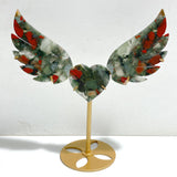 Unique Africa Blood Stone Heart Wing Carving With Stand