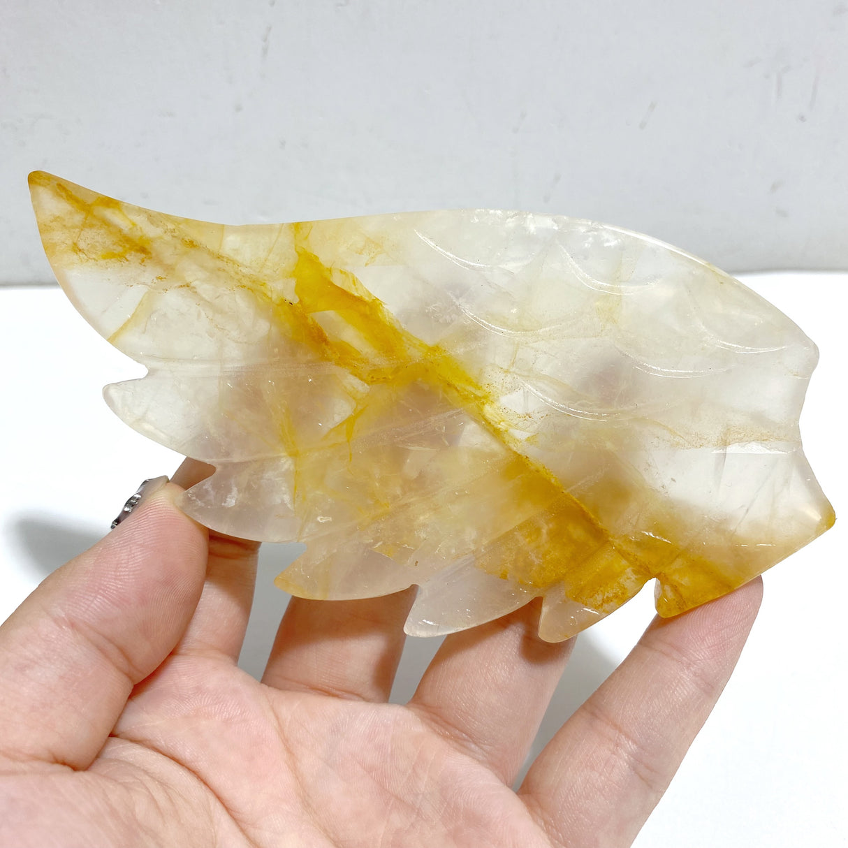 Golden Hematoid Quartz Heart Wing Carving With Stand Fire Quartz