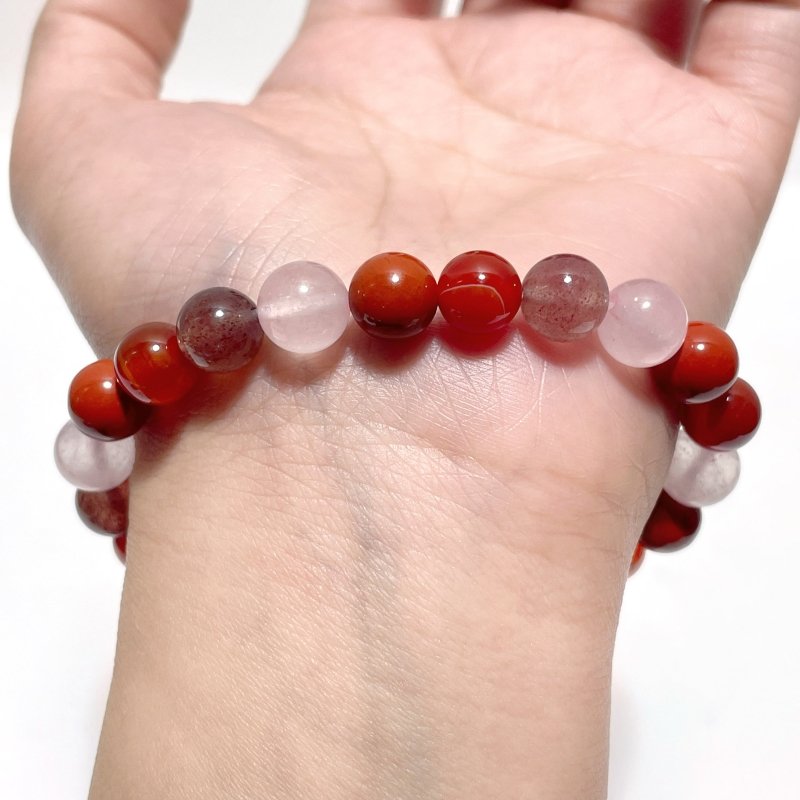 Carnelian Strawberry Quartz Red Jasper Rose Quartz Bracelet Wholesale - Wholesale Crystals