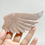 Unique Pink Agate Heart Wing Carving With Stand