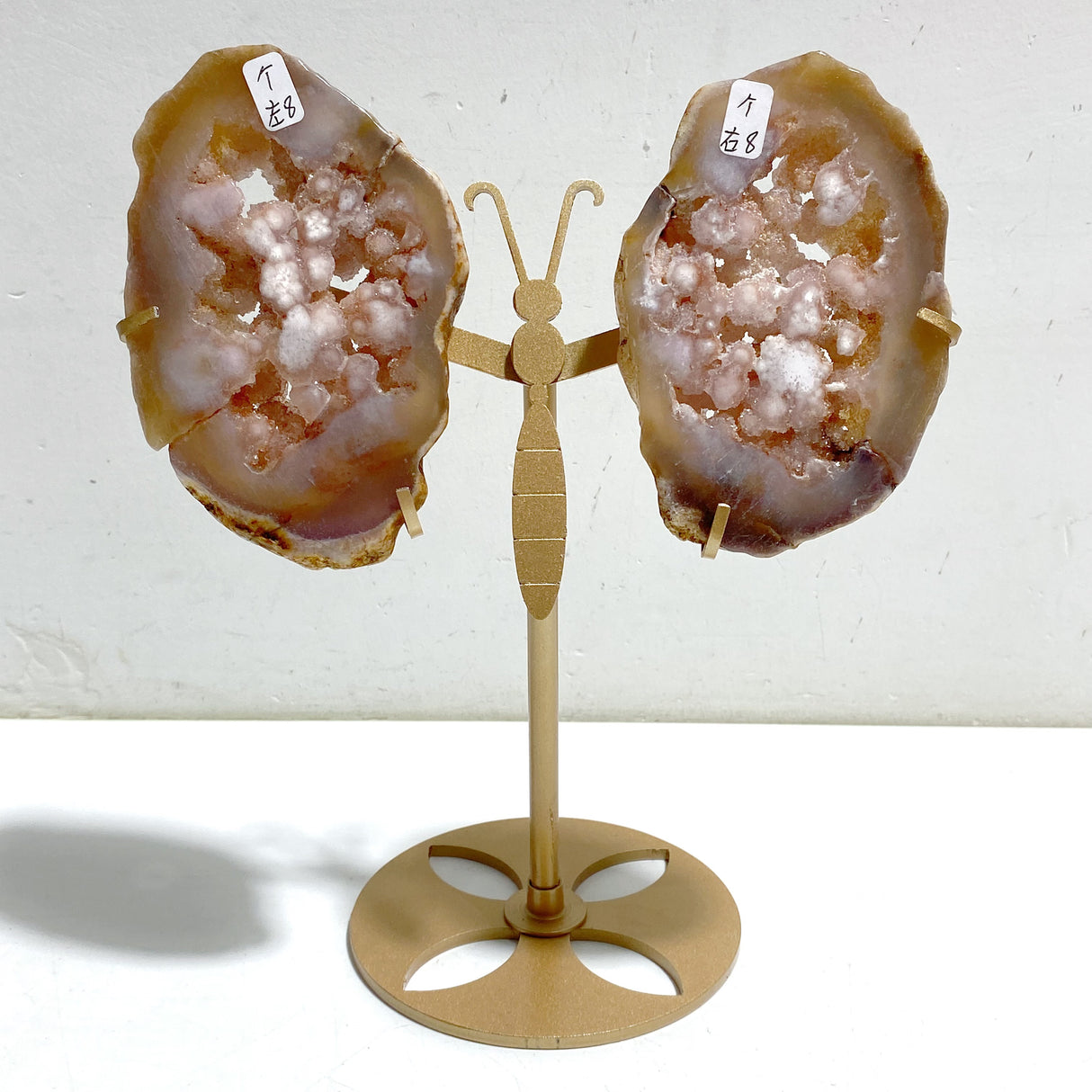 Geode Pink Amethyst Slab Butterfly Wing Carving With Stand