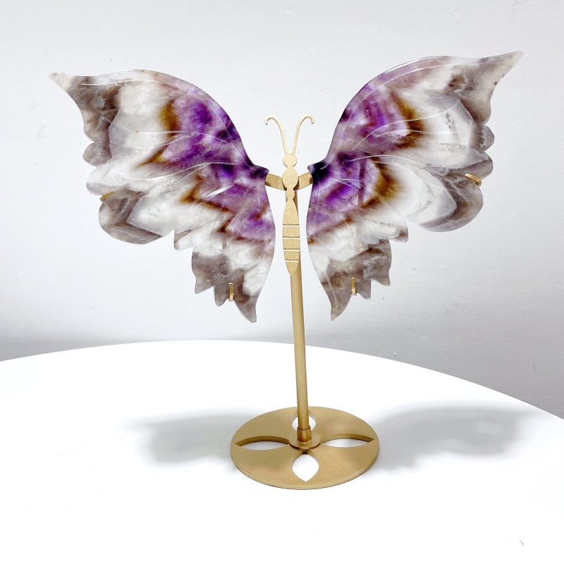 Chevron Amethyst Butterfly Wing Carving With Stand - Wholesale Crystals