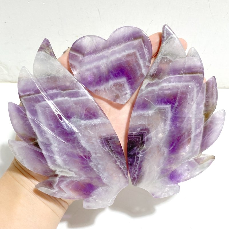 Chevron Amethyst Heart Wing Carving With Stand -Wholesale Crystals