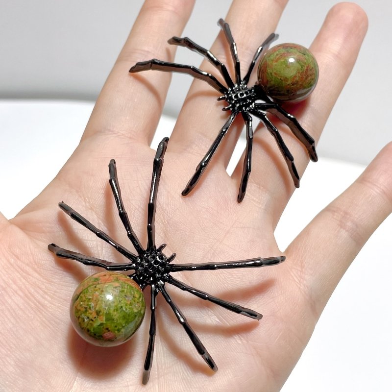 Clear Quartz Unakite Sphere Spider Ornament Handmade Alloy Spider Wholesale - Wholesale Crystals