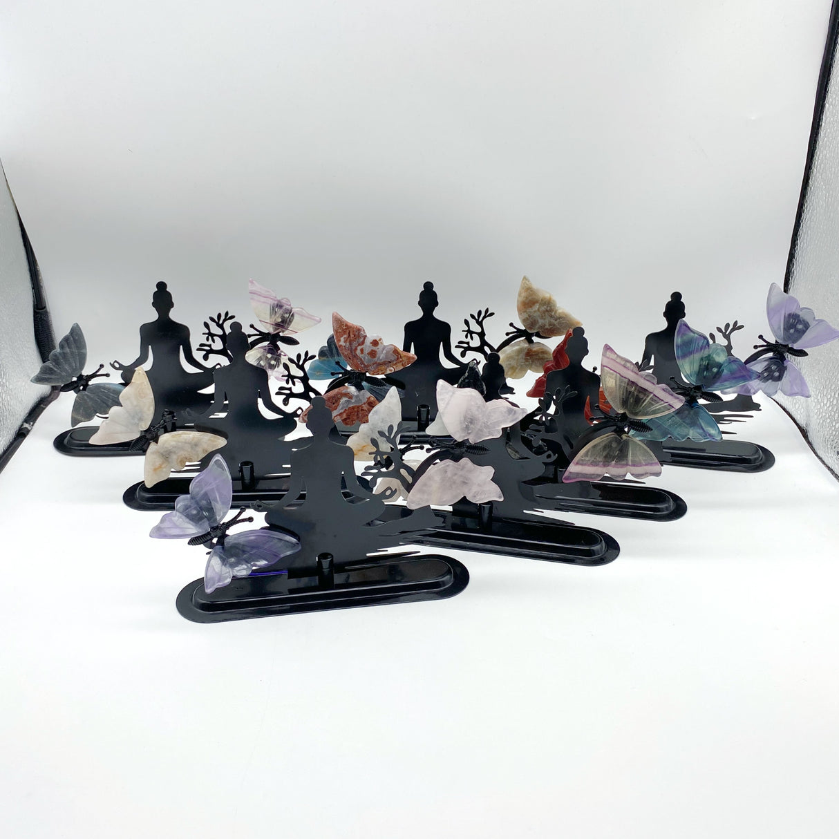Mixed Materials Butterfly Wing Carving With Yoga Woman Stand Wholesale