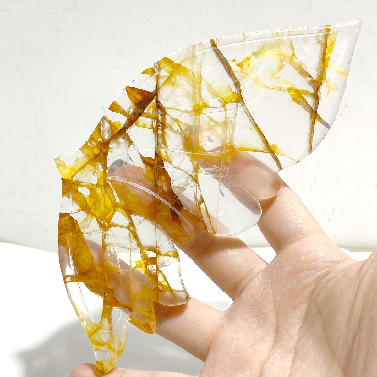 Golden Hematoid Quartz Fire Quartz Butterfly Wing Carving With Stand