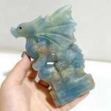 2 Pieces Blue Onyx Flying Dragon Castle Carving