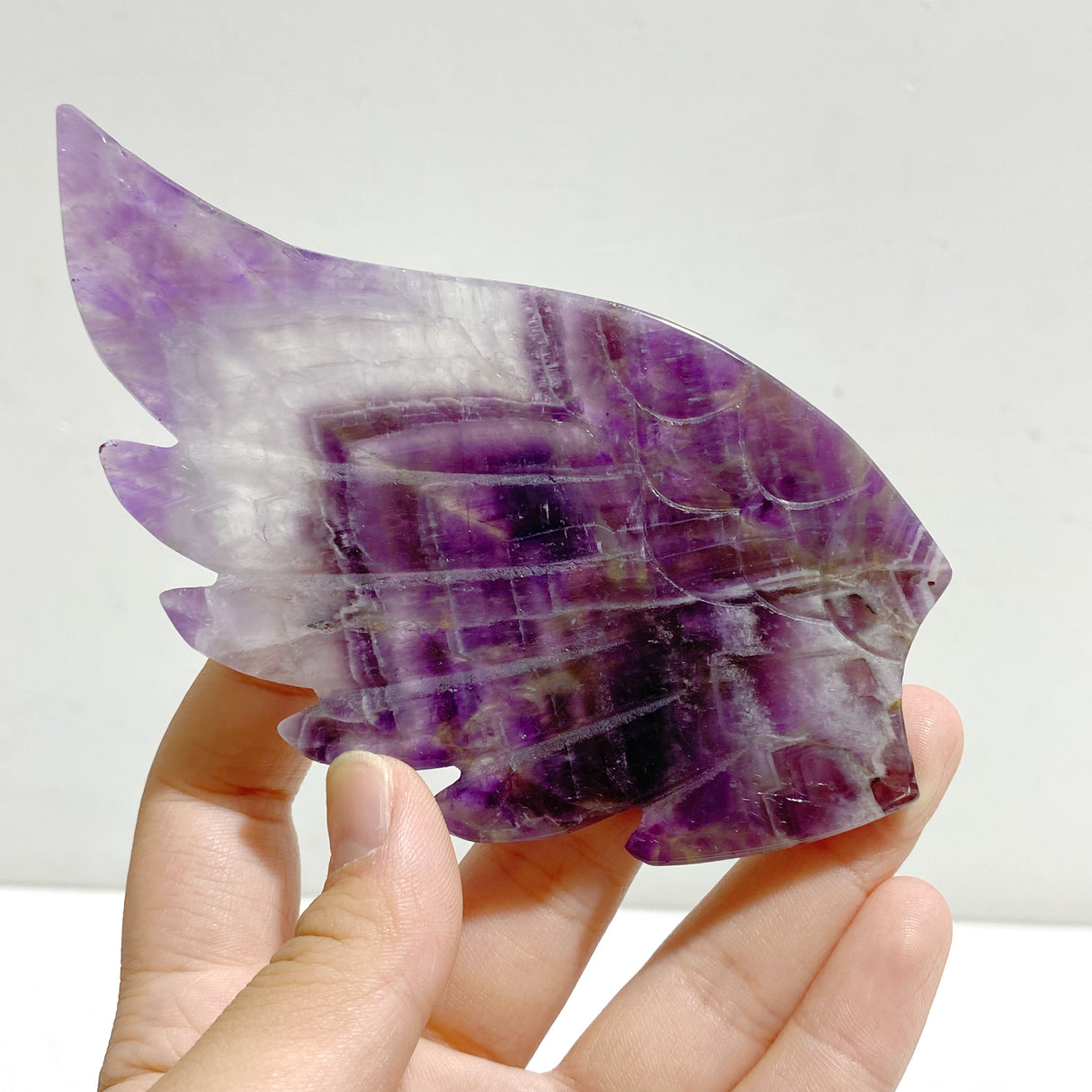 Chevron Amethyst Heart Wing Carving With Stand