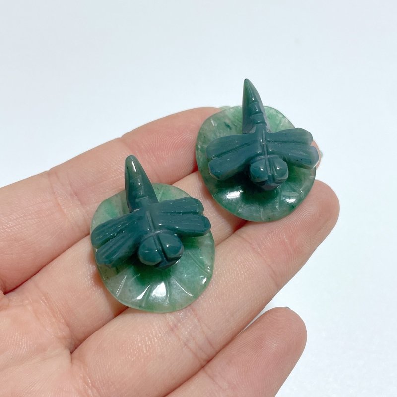Dragonfly On Leaf Mini Carving Wholesale Moss Agate Green Aventurine - Wholesale Crystals