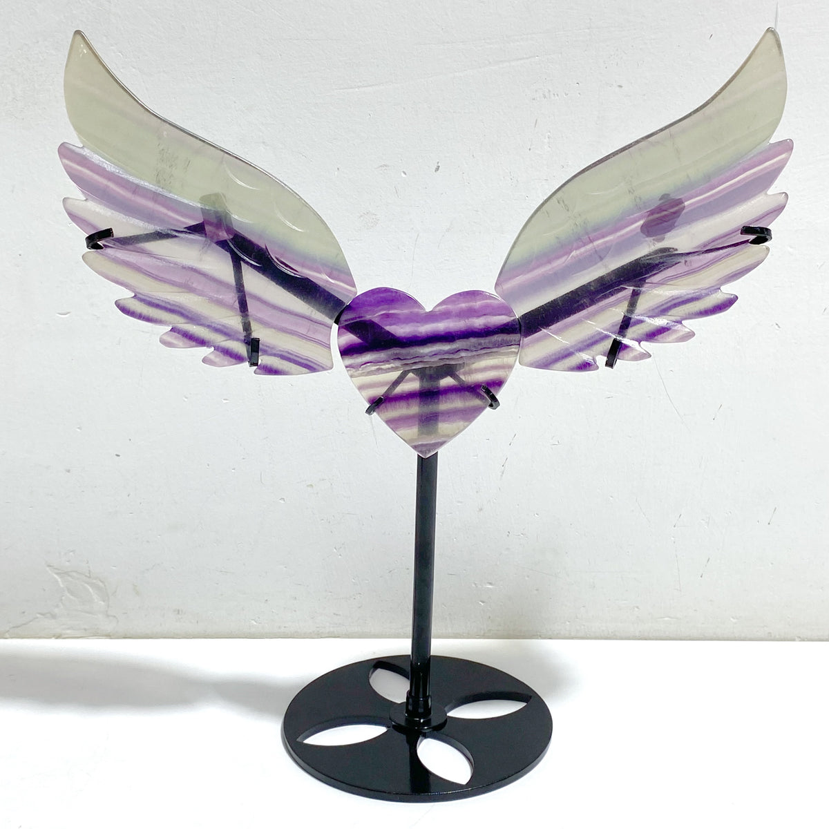 Symmetrical Fluorite Heart Wing Carving With Stand
