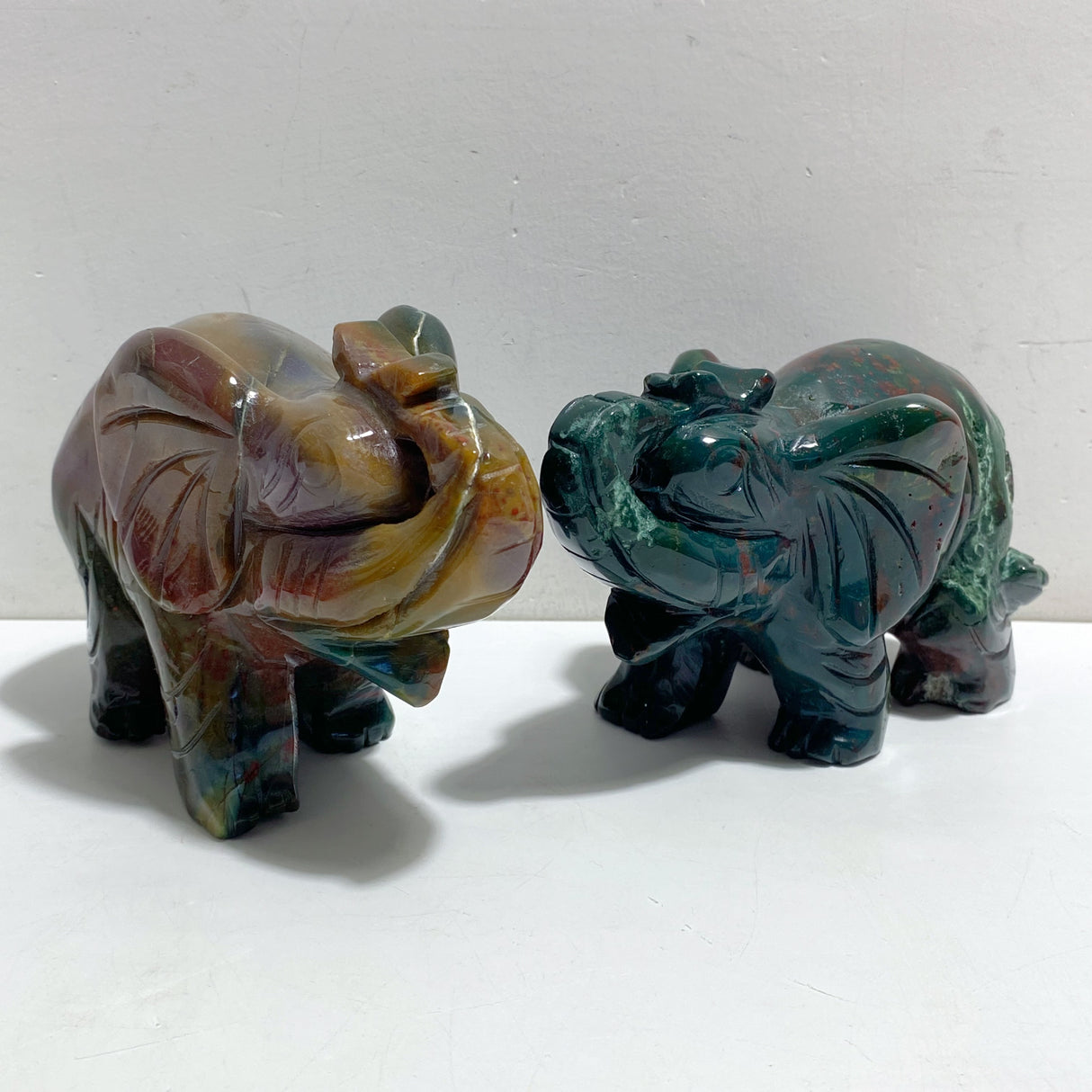2 Pieces Large Ocean Jasper Elephant Carving