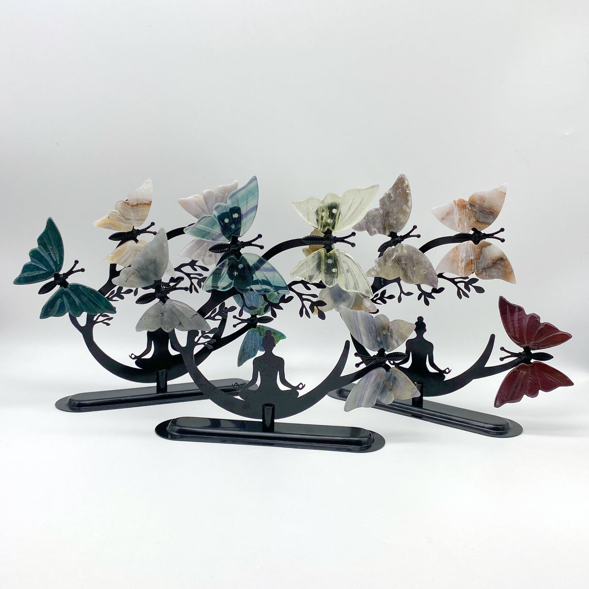 Mixed Materials Butterfly Wing Carving With Yoga Woman Stand Wholesale