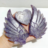 Lepidolite Mixed Quartz Heart Wing Carving With Stand