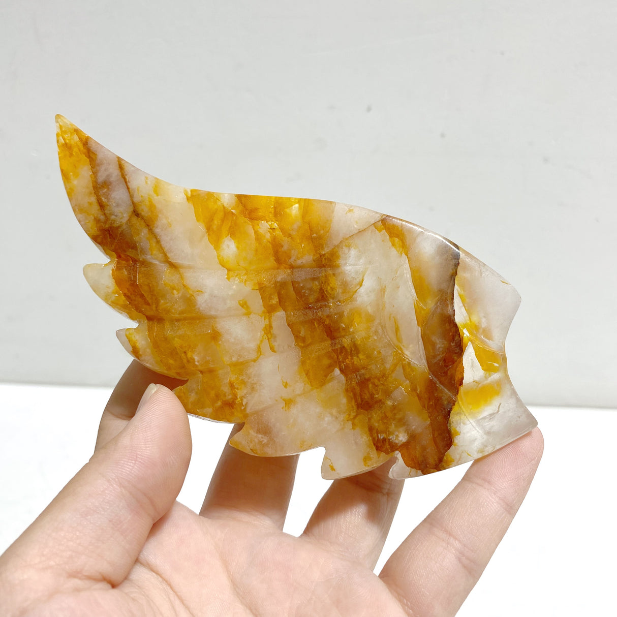 Golden Hematoid Quartz Fire Quartz Heart Wing Carving With Stand
