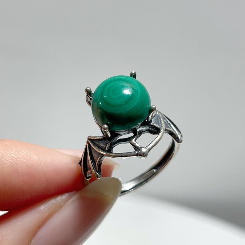 #E8 Silver Rings Devil Wings Shape Wholesale Malachite Strawberry Quartz Labradorite Clear Quartz - Wholesale Crystals