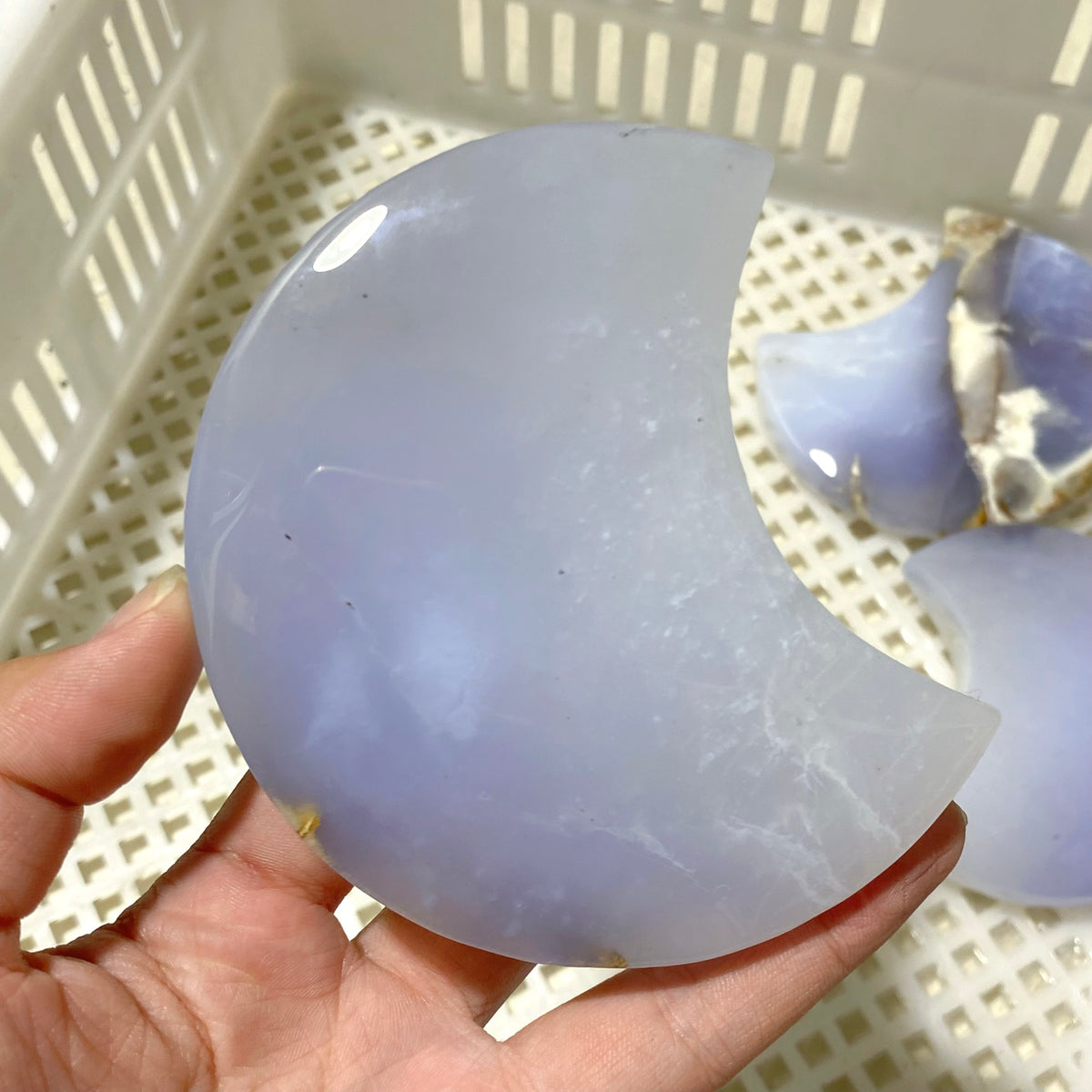 62 Pieces Blue Chalcedony Moon Carving (Sea Freight Only)
