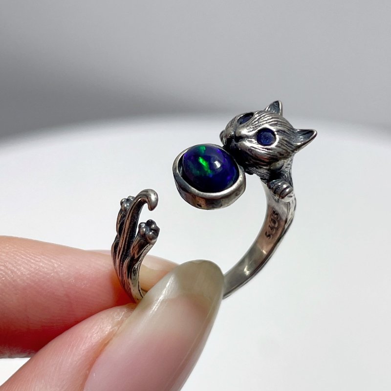 #F2 Silver Rings Cat Shape Wholesale Opal Peridot Garnet Topaz Amethyst Tourmaline Moonstone - Wholesale Crystals