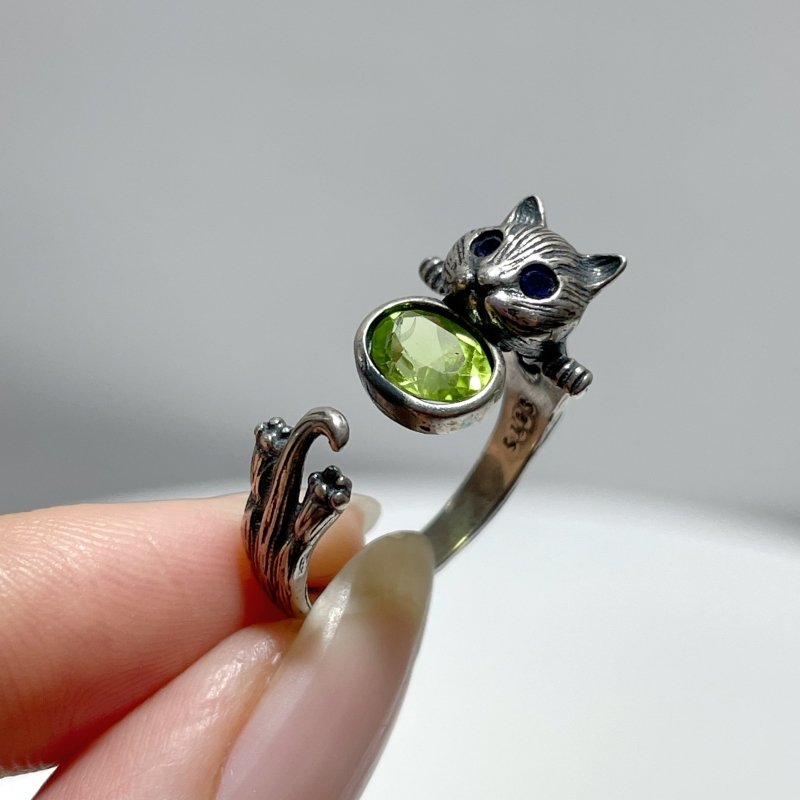 #F2 Silver Rings Cat Shape Wholesale Opal Peridot Garnet Topaz Amethyst Tourmaline Moonstone - Wholesale Crystals