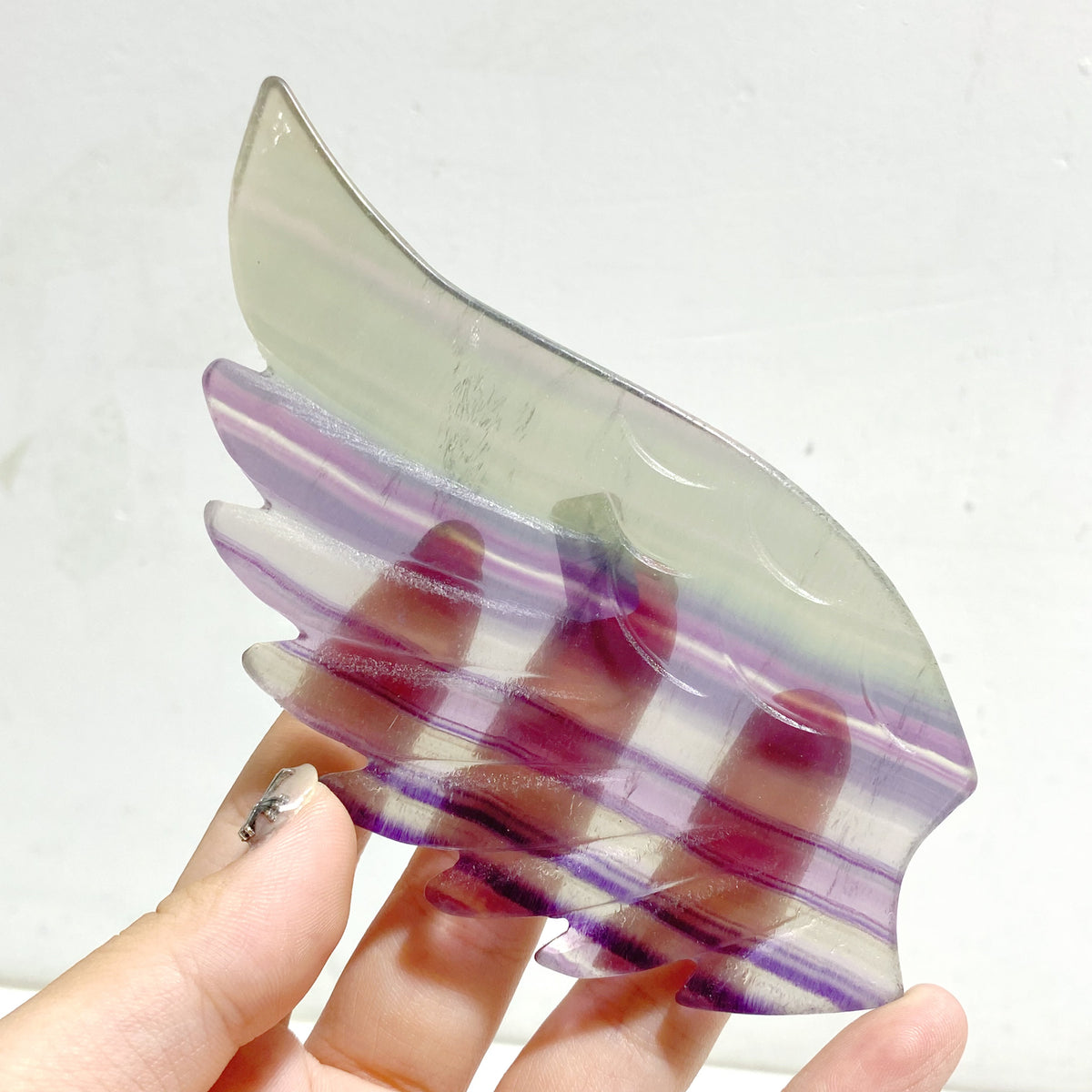 Symmetrical Fluorite Heart Wing Carving With Stand