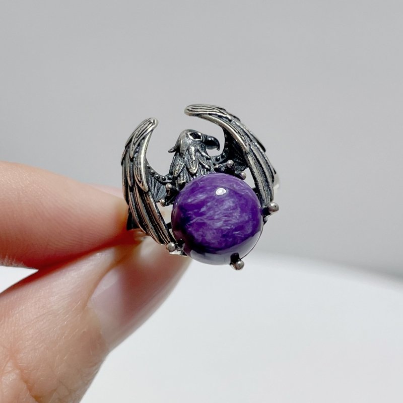 #G1 Silver Rings Eagle Shape Wholesale Kunzite Charoite Citrine Malachite Clear Quartz Smoky Quartz - Wholesale Crystals