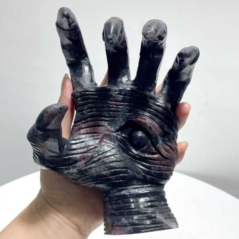 Garnet Mixed Astrophyllite Witchcore Demon Hand Carving - Wholesale Crystals