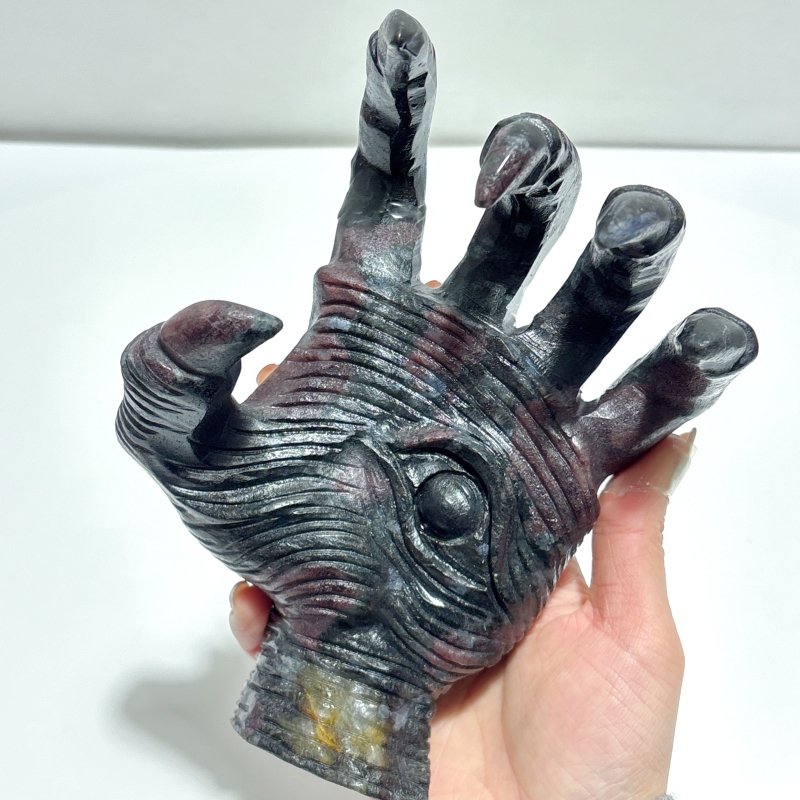 Garnet Mixed Astrophyllite Witchcore Demon Hand Carving - Wholesale Crystals