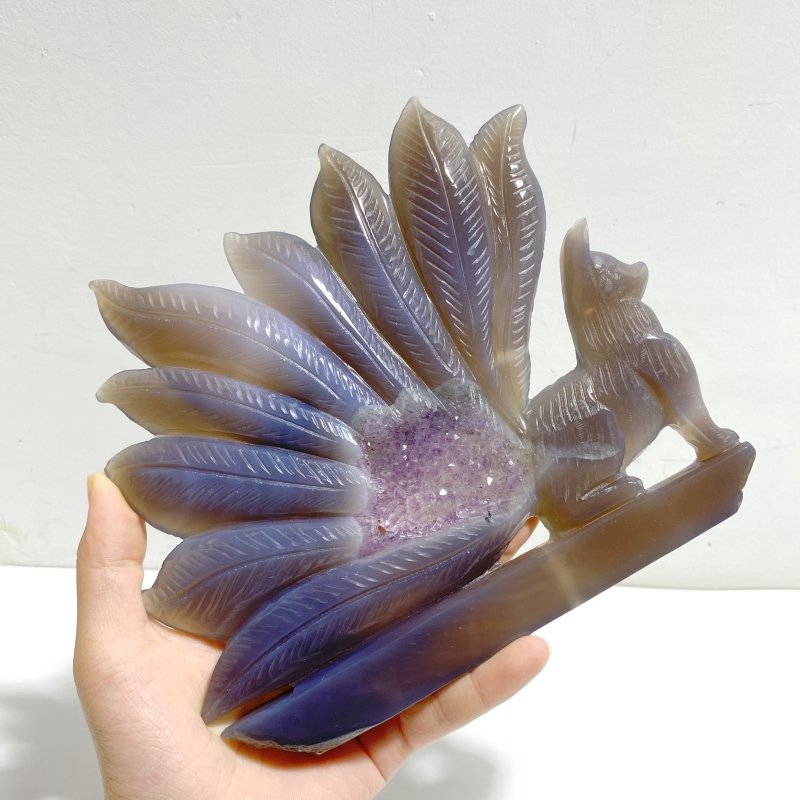 Geode Agate Druzy Nine - tailed Fox Carving 12 - Wholesale Crystals